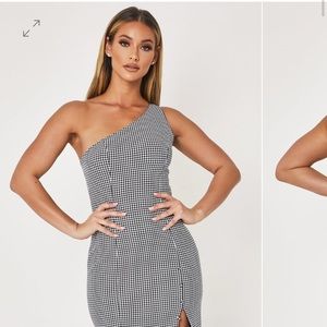 Meshki Houndstooth Print One Shoulder Dress